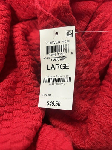 Style & Co Women's Cotton Curved-Hem Stitch Sweater,tango Red L