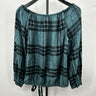 Vince Camuto Women's Deep Forest Metallic Plaid Off the Shoulder Top Size M Vince Camuto