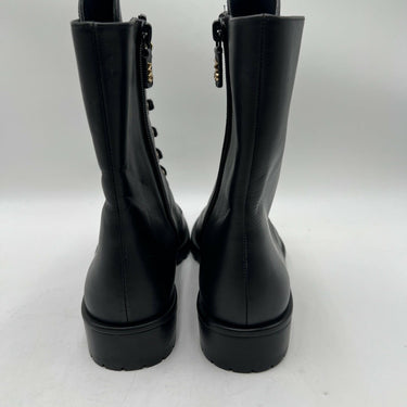 Stuart Weitzman Laine Woman's Leather Combat Boot BLACK LEATHER LACE ZIP Size 8.5B