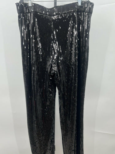 INC Womens Sequin Pants Black Wide Leg Glitter Sparkle Party Evening - Size XL