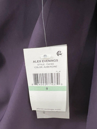 Alex Evenings Dress Aubergine Purple Bell Sleeve Beaded Ruffle Gown 8 Alex Evenings