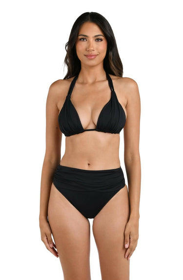 La Blanca Women's Banded Mid Waist Pant Bikini Swimsuit Bottom, Black Size 12 La Blanca