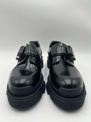Givenchy Terra derby Black Leather shoes silver-tone 4G logo Size 43