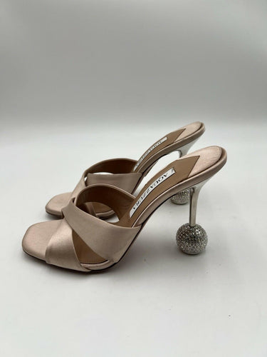 Aquazzura Yes Darling 95 crystal-embellished satin mules in champagne Size 35.5