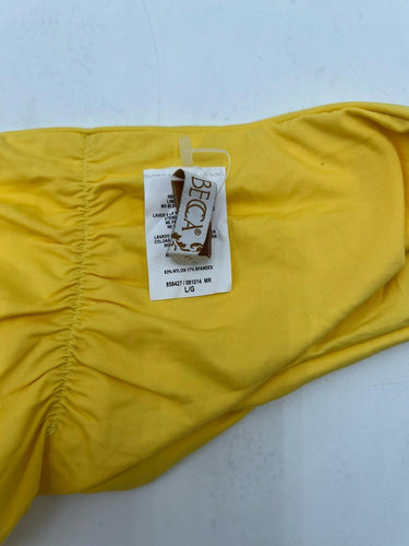 Becca by Rebecca Yellow High Cut Bikini Bottom Shirred Cheeky NWT Womens L
