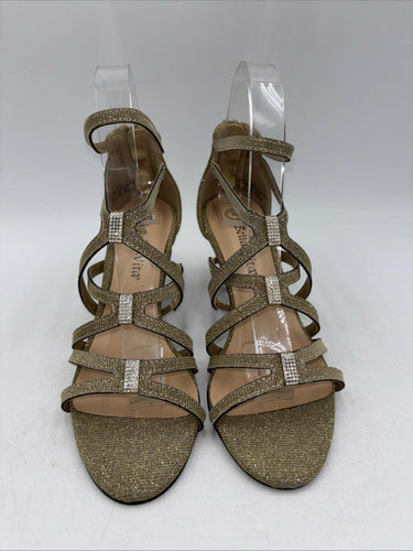 Bella Vita Women Karlette Kitten Heel Evening Sandals Gold Glitter Size 7.5 M Bella Vita