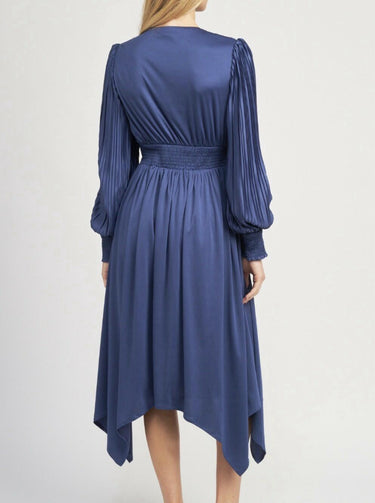 NWD En Saison brand pleated blue long-sleeve dress. Size M