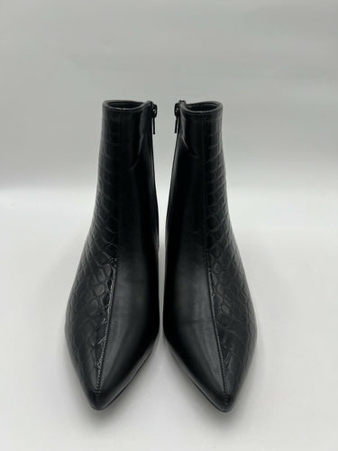 Bellini Black Crocodile Ankle Booties Pointed Toe Kitten Heel Size 7.5