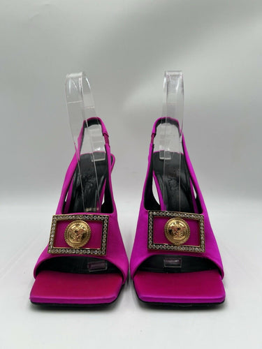 Versace Medusa Plaque satin slingback sandals in fuchsia pink Size 37.5 Versace