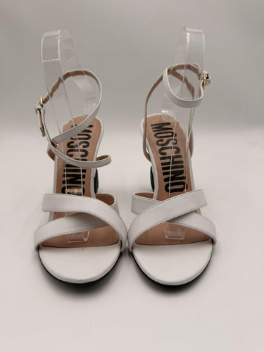 Women’s Moschino Logo Crossover 90mm Wedge Heel Sandals Size 38