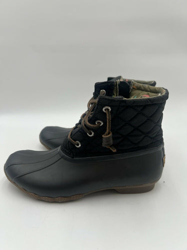 Sperry Saltwater Black Quilted Duck Boots Waterproof Size 7.5