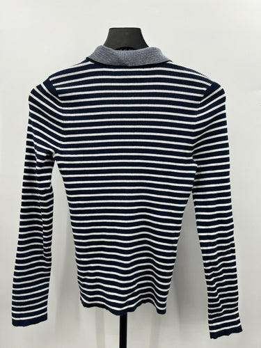 NWT Madewell Navy White Stripe Ribbed Polo Henley Long Sleeve Top Shirt Size S White