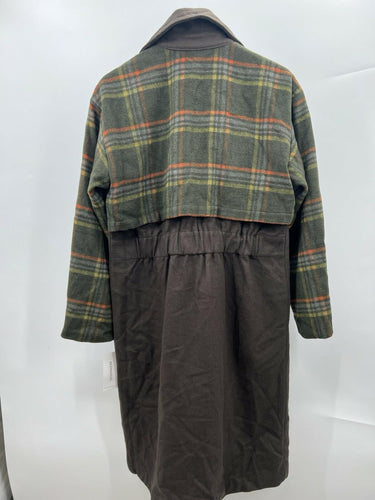 Bernardo Wool Trench Coat Womens Long Plaid Back Brown Size S NWT