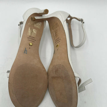 Women’s  Stuart Weitzman Nudist Bow 100 sandal in white leather Size 9B Stuart Weitzman