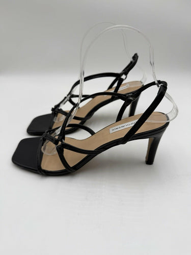 Women’s Saks Fifth Avenue strappy Square Toe Black Leather sandals Size 7M