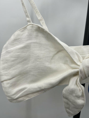 DL1961 Top Womens White Linen Blend Tie Front Crop Bralette Boho Beach M