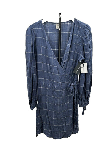 Melrose & Market blue and white windowpane plaid wrap Woman’s dress Size M
