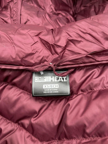 32 Heat Degrees Women’s Packable Down Hooded Full Zip Puffer Jacket, Wine Sz XS