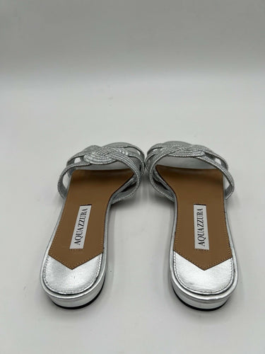 Aquazzura Felix sandals in silver metallic interwoven strap fabric Size 36