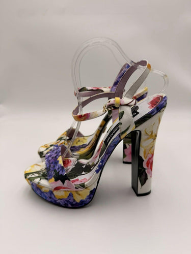 Dolce & Gabbana floral-print gabardine platform sandals 105 Block Heels Size 41 Dolce&Gabbana