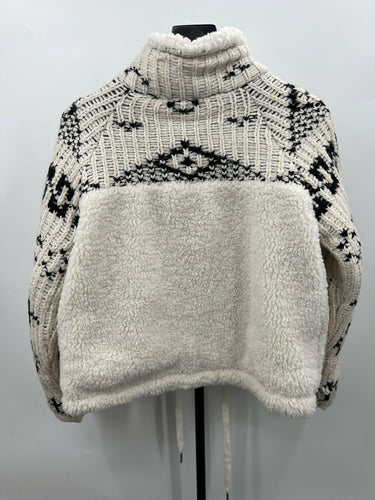 BlankNYC White Sherpa Knit Jacket Fair Isle Size S