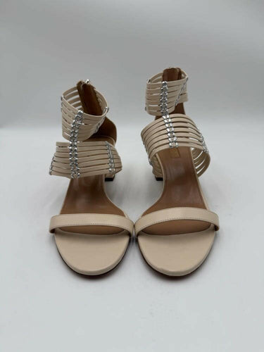 Aquazzura RAVELLO Beige Leather Open Toe Block Heel Strappy Back Zip Sandals, 38