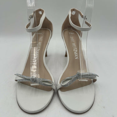 Women’s  Stuart Weitzman Nudist Bow 100 sandal in white leather Size 9.5B Stuart Weitzman
