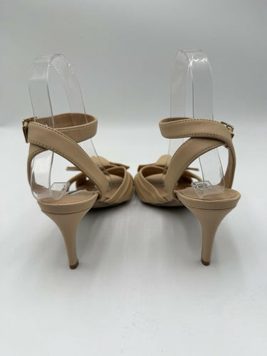 Women’s Saks Fifth Avenue Vikki Bow Beige Leather Sandals Heels Size 6M