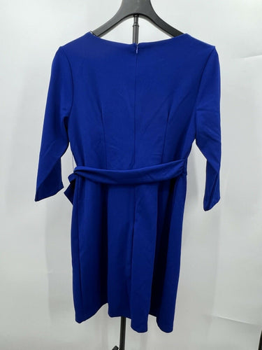 Tahari ASL Royal Blue Sheath Dress Side Bow Tie 3/4 Sleeve 6P