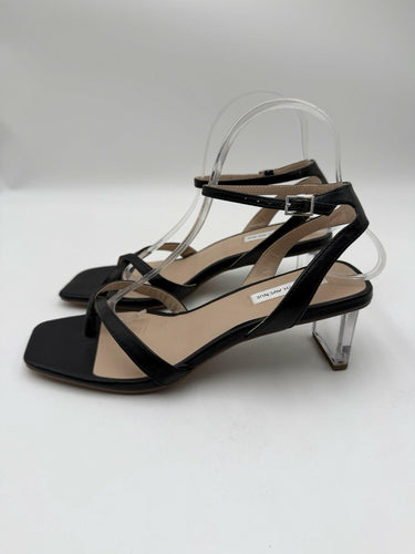 Women’s Saks Fifth Avenue Black Leather slingback Clear Heels sandals Size 8.5M