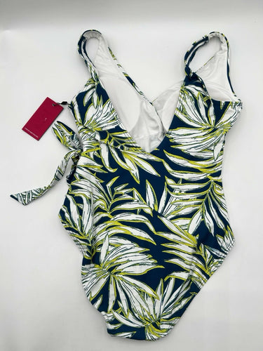 Vince Camuto Woman’s surplice wrap tie Navy/green swimsuit Tropical Leaf Size 10 Vince Camuto