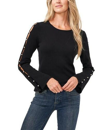 CeCe Beaded Cut-Out Sweater Black Size XS Cece