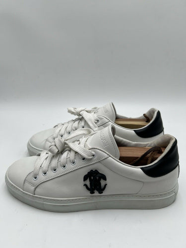 Roberto Cavalli "Mirror Snake" low-top Men Sneakers White Leather Size 41.5