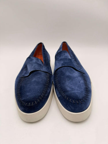 Men’s SANTONI Banker Light Blue Suede Loafer Size 10.5