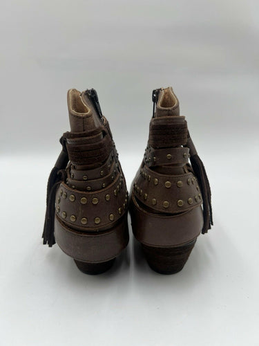 Shyanne Brown Leather Fringe Studded Western Ankle Boots Size 7.5