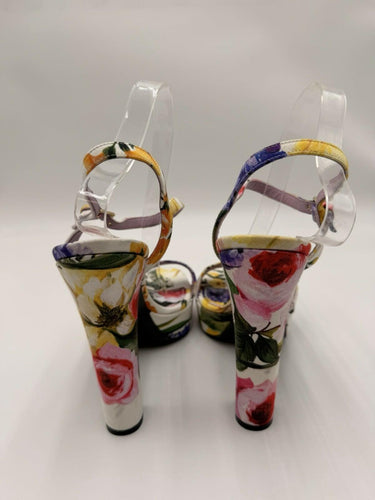 Dolce & Gabbana floral-print gabardine platform sandals 105 Block Heels Size 41 Dolce&Gabbana