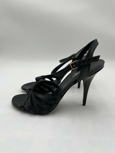 Burberry black embossed crocodile high heel strappy sandals Size 41
