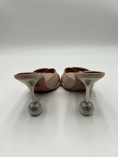 Aquazzura Yes Darling 95 crystal-embellished satin mules in champagne Size 35.5