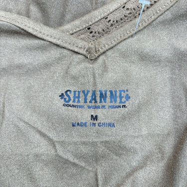 NWOT SHYANNE WOMEN'S CROCHET LACE FAUX SUEDE CAMI TOP Brown Size M Shyanne