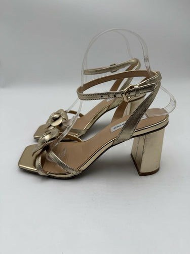 Women’s Saks Fifth Avenue metallic gold Floral sandals Strap Heels Size 7.5M