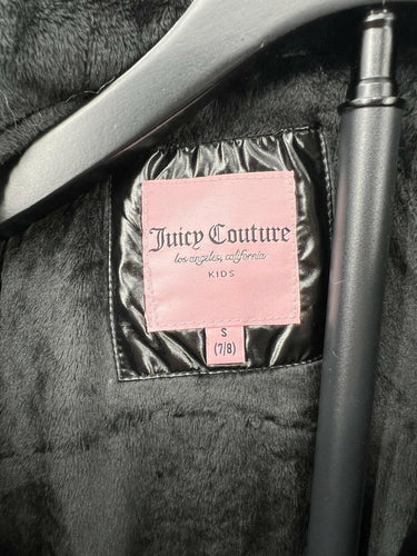 Juicy Couture Girls Puffer Jacket Black Faux Fur Hood Shiny Coat S 7/8 Juicy Couture