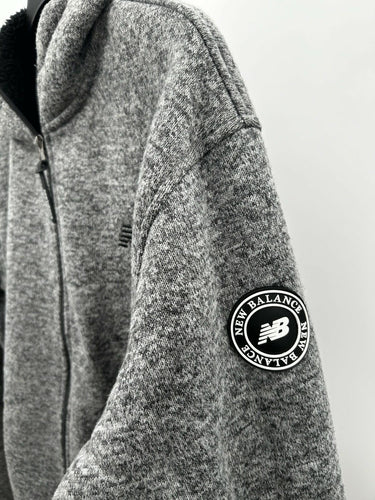 New Balance Mens Grey Textured Sherpa Lined Full Zip Hooded Jacket Size M New Balance