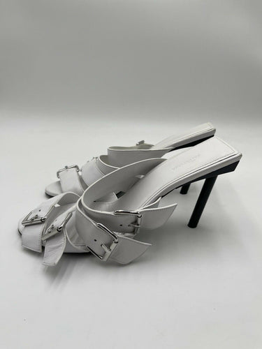 Balenciaga Women's Buckle High-Heel White Leather Sandals Size 37 Balenciaga