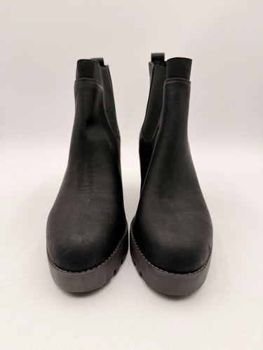 Crown Vintage MARLEEN Black Faux Leather Pull On Wedge Chelsea Boots, Size 9.5W