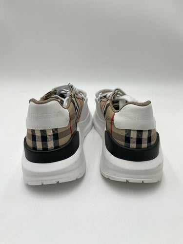 Burberry Regis Check Trainer Sneakers Beige/Black/White, Size 37