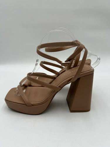 BCBGeneration Galana Tan Strappy Platform Block Heels Womens Size 8.5