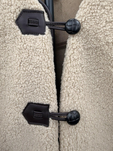 Joie Beige Teddy Sherpa Toggle Jacket Faux Leather Trim Size S