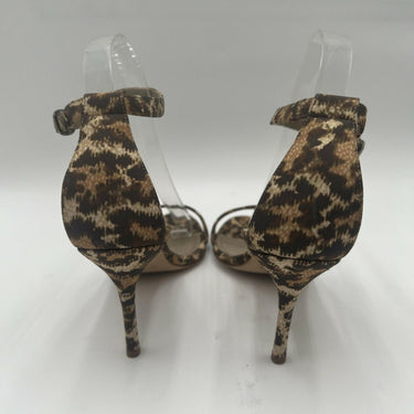 Manolo Blahnik CHAOS Leopard Print Canvas Open Toe Ankle Strap High Heels 39.5 Manolo Blahnik