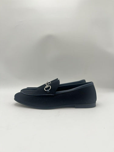 Gucci Jordaan horsebit loafers in black canvas with blue leather trim Size 7UK