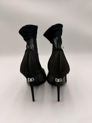 Dolce & Gabbana Women's Black Stretch Tulle Ankle Heel Booties Shoes Size 36.5 Dolce&Gabbana